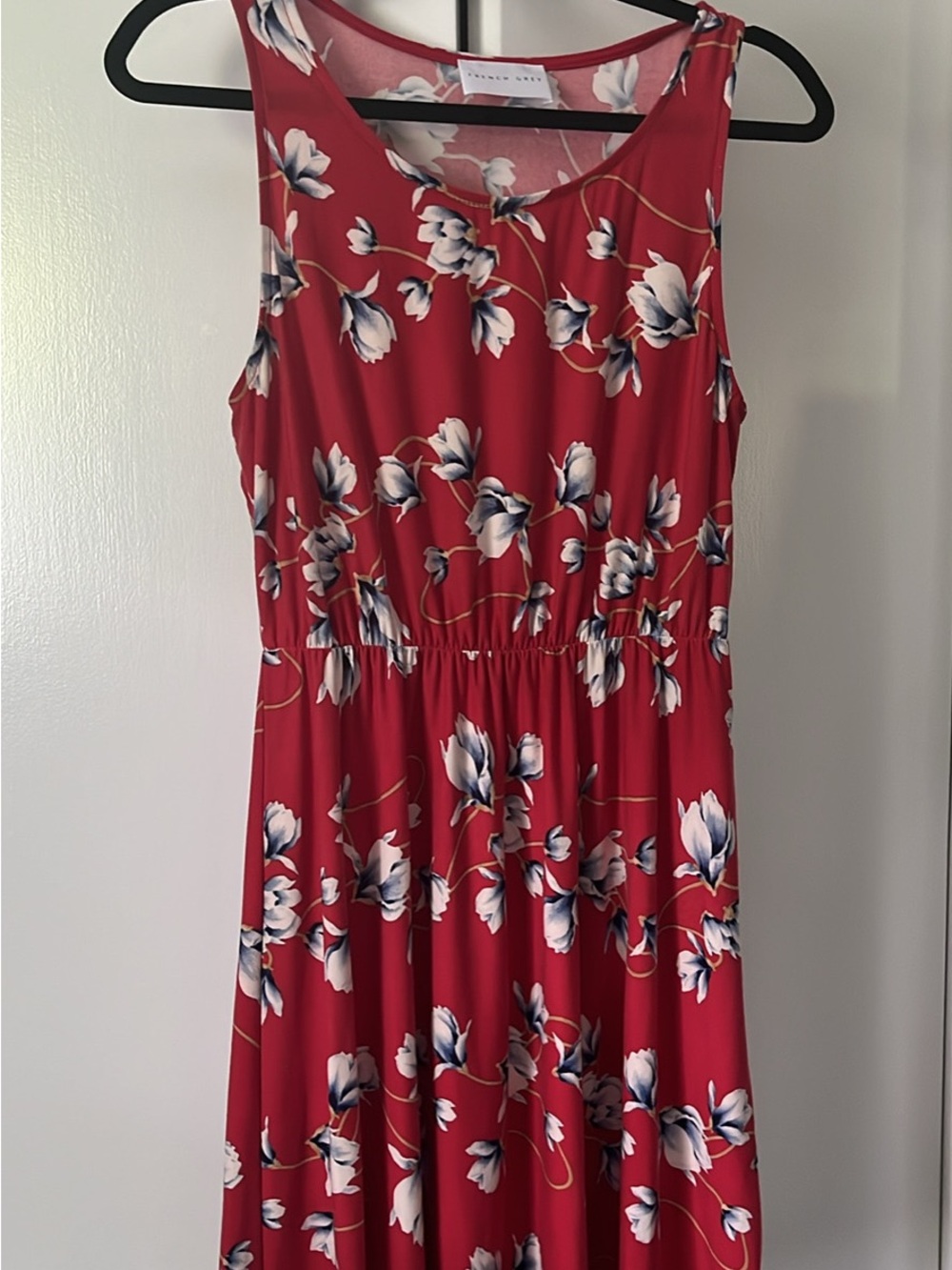 French Grey Red Floral Sleeveless Mini Dress